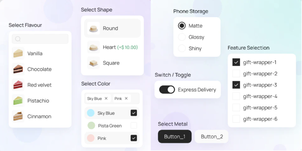 dropdown, button on product page shopify