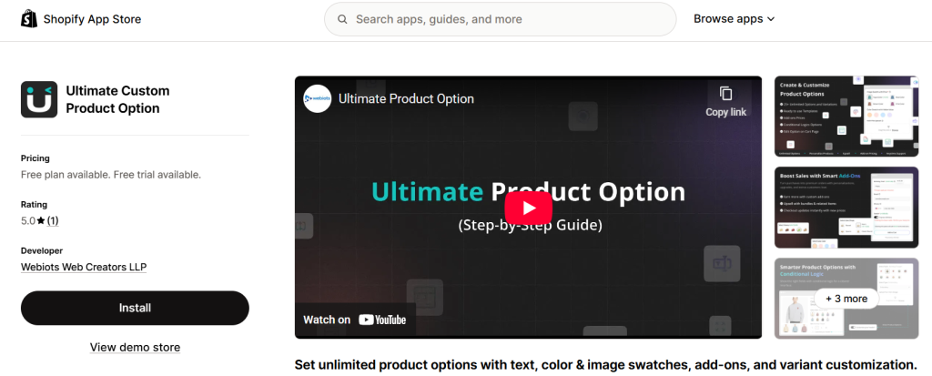 shopify product options app