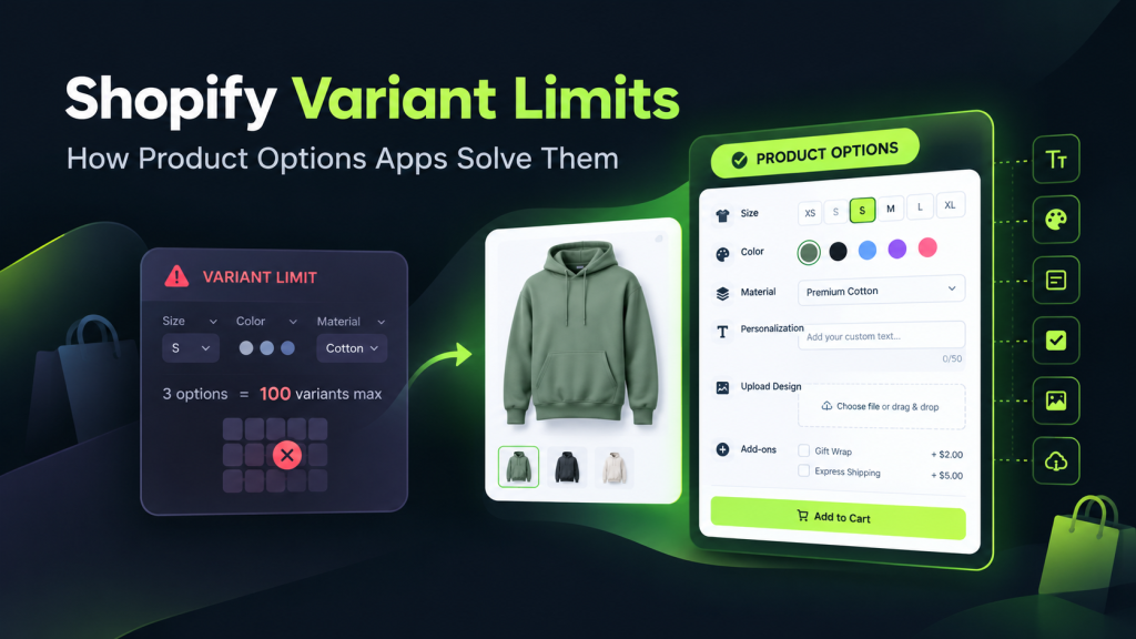 Shopify variant limits and custom product options for product personalization and store customization.